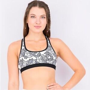 Lorna Jane black and white rose sports bra